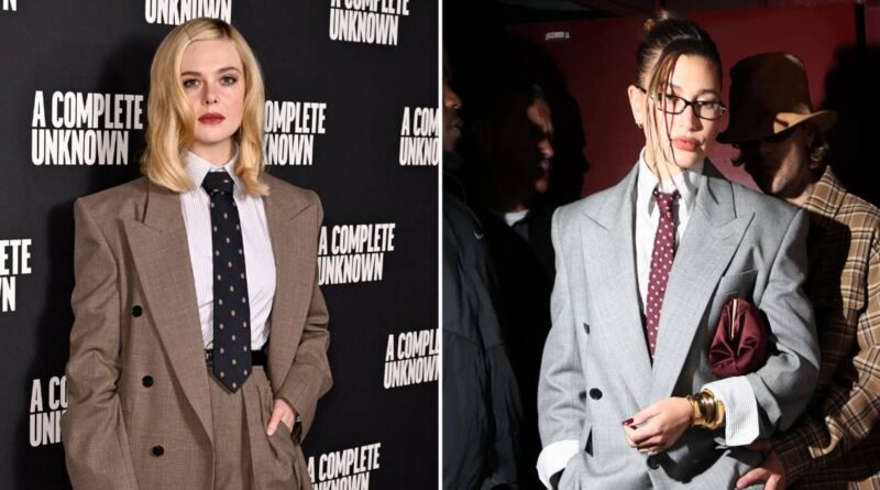 Elle Fanning and Hailey Bieber Both Rock the Same Saint Laurent Suit