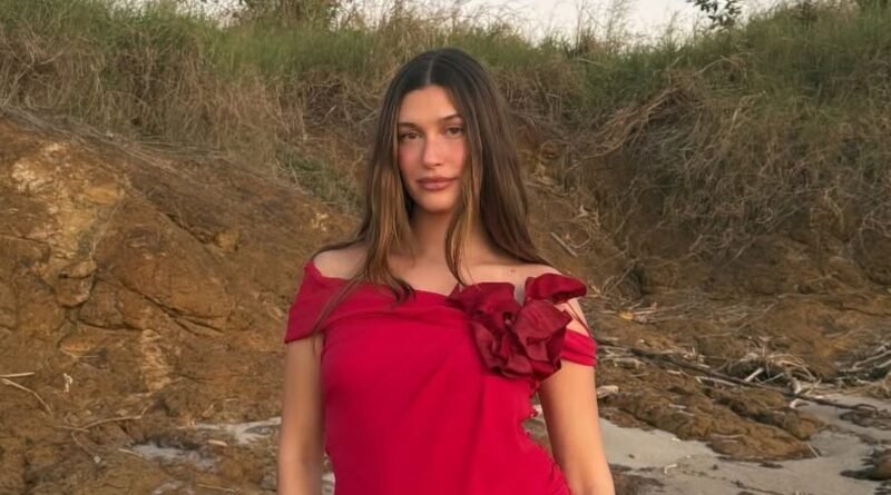 Hailey Bieber Shines in Red During Beach Getaway with Justin Bieber