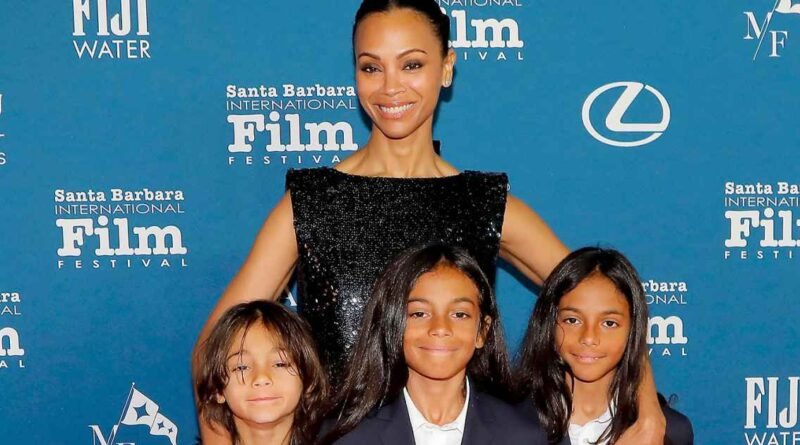 Zoe Saldana Shares Adorable Red Carpet Moment with Her Three Mini Me Sons