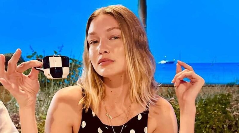 Gigi Hadid Coordinated Her Polka-Dot Dress with a Teacup While on Vacation