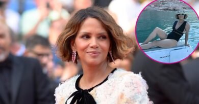 Halle Berry Dazzles in a Deep-Plunge Swimsuit While Vacationing