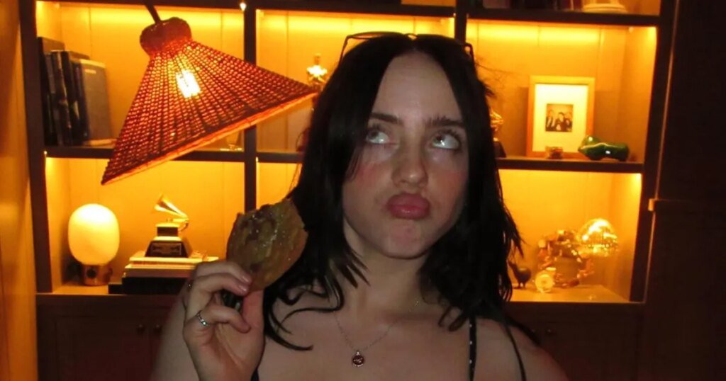 Billie Eilish Showcases Her Curves in a Deep-V Polka Dot Top