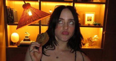 Billie Eilish Showcases Her Curves in a Deep-V Polka Dot Top