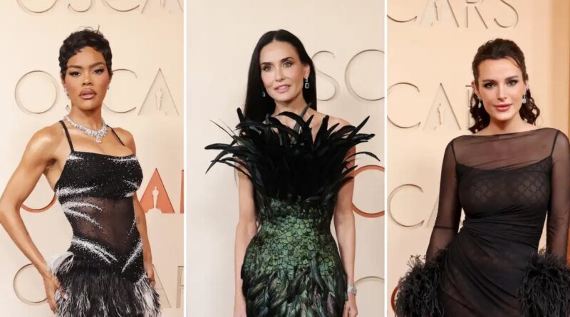 Feathered Gowns and Emerald Dresses