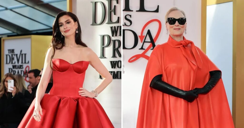 Anne Hathaway and Meryl Streep Dazzle in Red at Film Premiere