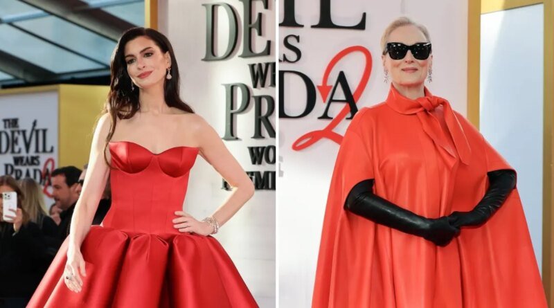 Anne Hathaway and Meryl Streep Dazzle in Red at Film Premiere