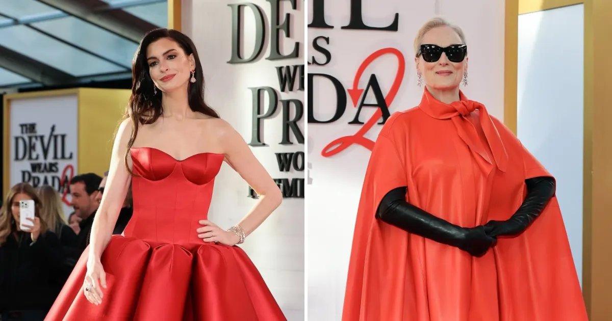 Anne Hathaway and Meryl Streep Dazzle in Red at Film Premiere