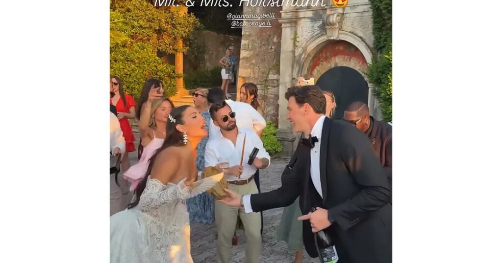 Giannina Gibelli Dazzles in a Crystal-Encrusted Dress at Wedding Reception