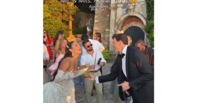 Giannina Gibelli Dazzles in a Crystal-Encrusted Dress at Wedding Reception