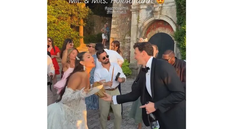 Giannina Gibelli Dazzles in a Crystal-Encrusted Dress at Wedding Reception