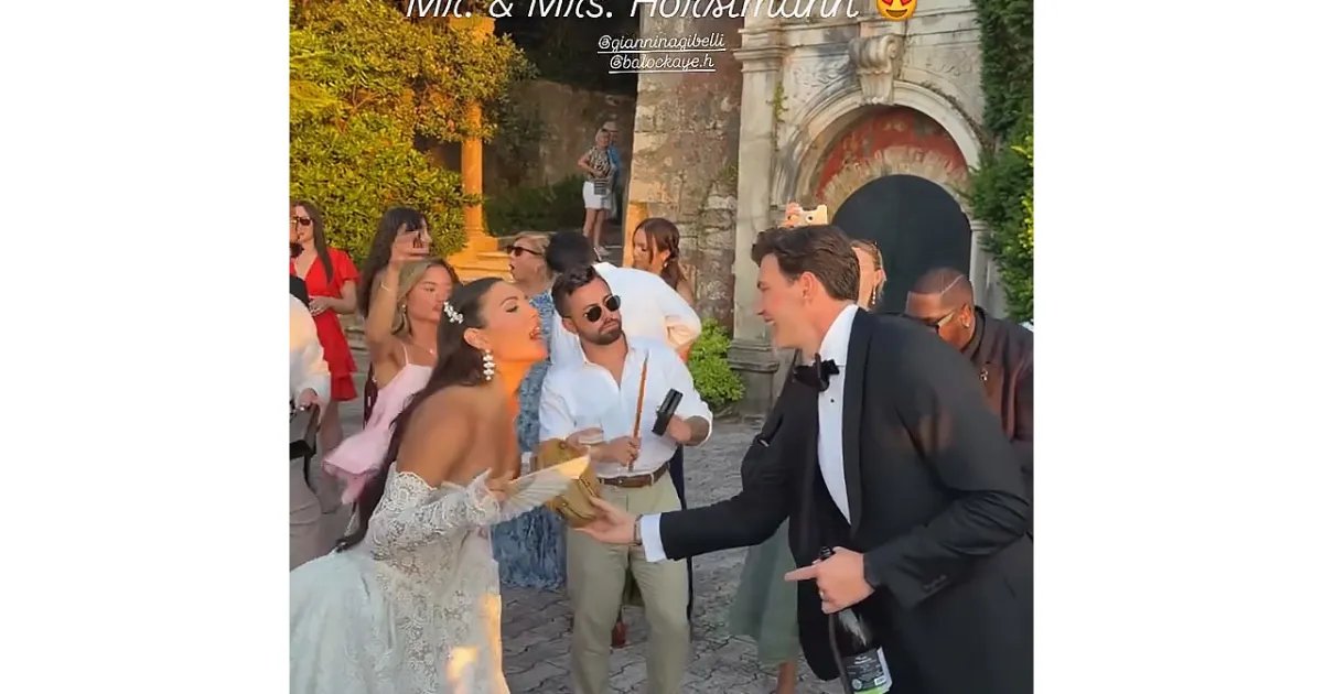 Giannina Gibelli Dazzles in a Crystal-Encrusted Dress at Wedding Reception